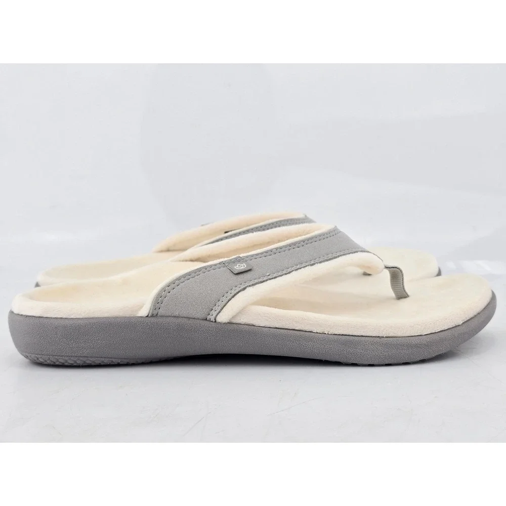 Spenco Yumi Plush Thong Sandals Womens 10 Grey Faux Fur Orthotic Flip Flops -VG